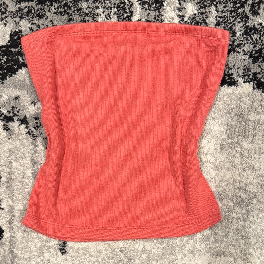 Forever 21 Coral Ribbed Strapless Crop Top